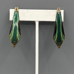 Vibrant Green and Gold Enamel Earrings JP325 2/$10